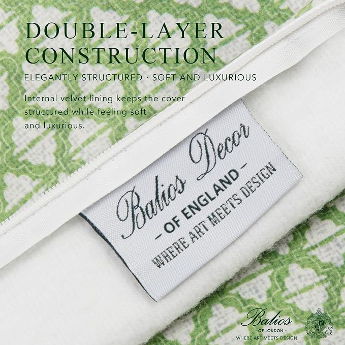 Balios Velvet Pillow Covers Set of 2, Decorative Cushion Covers for Sofa Couch, Hidden Zip, Covers Only, London Design – 18" x 18" (45 x 45 cm), Wyndham Trellis in Sage Green