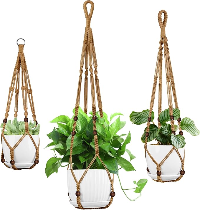 Macrame Plant Hanger - Fits 4-13 Inch Pots, 3 Pack, Brown
