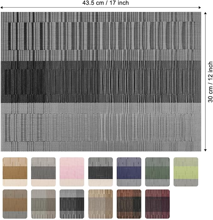 Placemats Set of 6, Vinyl Woven Heat-Resistant Place Mats | Washable Wipeable PVC Table Mats, Non Slip Placemat for Kitchen Dining Indoor Outdoor Table (Gray Black, Set of 6)