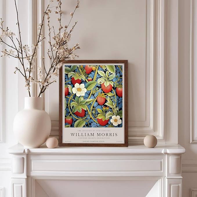 Poster Master William Morris Poster - Owl Print - Bird Art - Botanical Art - Flower Design - Exhibition Artwork - Animal Illustration - Floral Illustration - Aesthetic Design - Office or Bedroom Decor - 11x14 Brown Framed