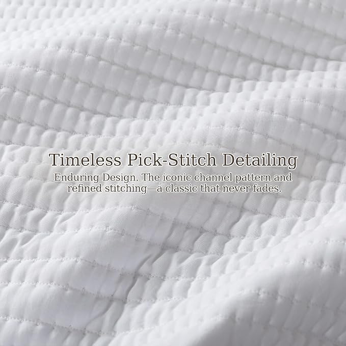 WDCOZY Queen Size Pick Stitch Quilt Set, 3 Pieces 90x90 inches, White | Striped Lightweight Bedspread, Channel Farmhouse Coverlet, Thin Bedding Comforter, All Season Summer Spring, 2 Pillow Shams