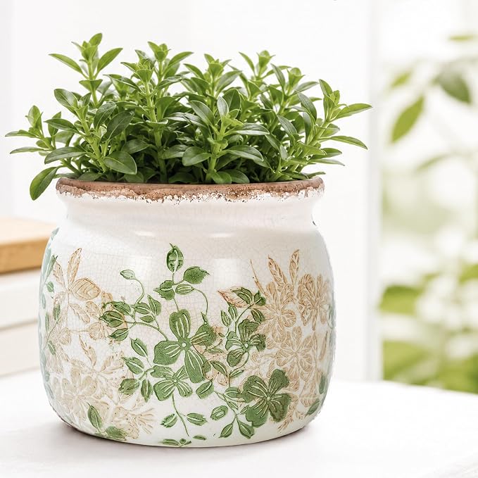 Dosayes Vintage Plant Pot,6.29 inch Ceramic Flower Pot with Drainage