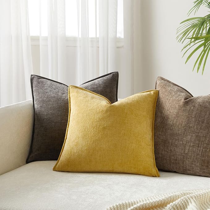 JUSPURBET 26x26 Chenille Decorative Throw Pillow Covers Set of 2,Yellow | Cozy Soft Cushion Covers Case with Hidden Zipper for Couch Sofa Bed Home Decor Living Room