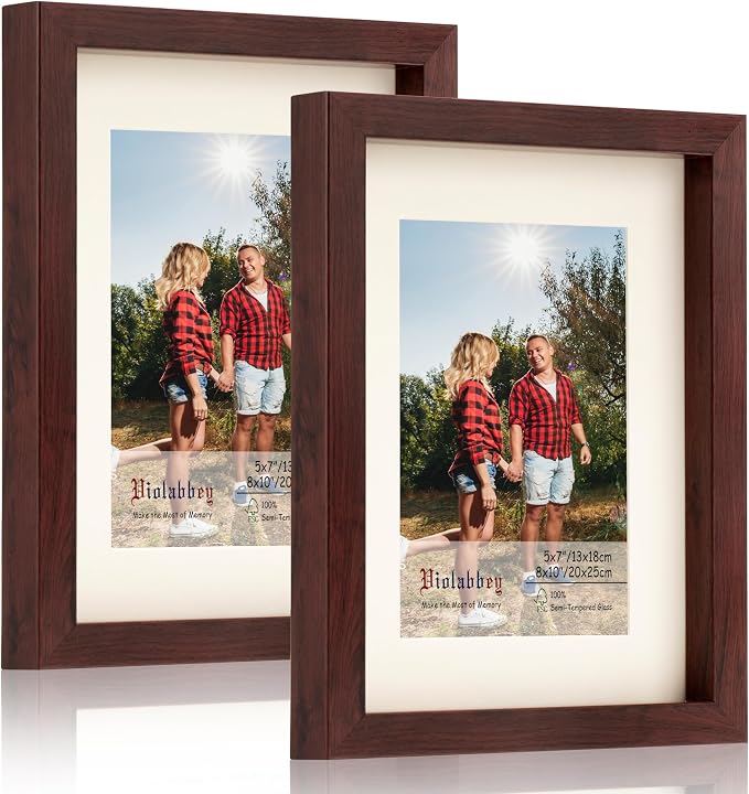 VIOLABBEY 8x10 Picture Frames Deep Brown Set of 2 with Real Glass Front
