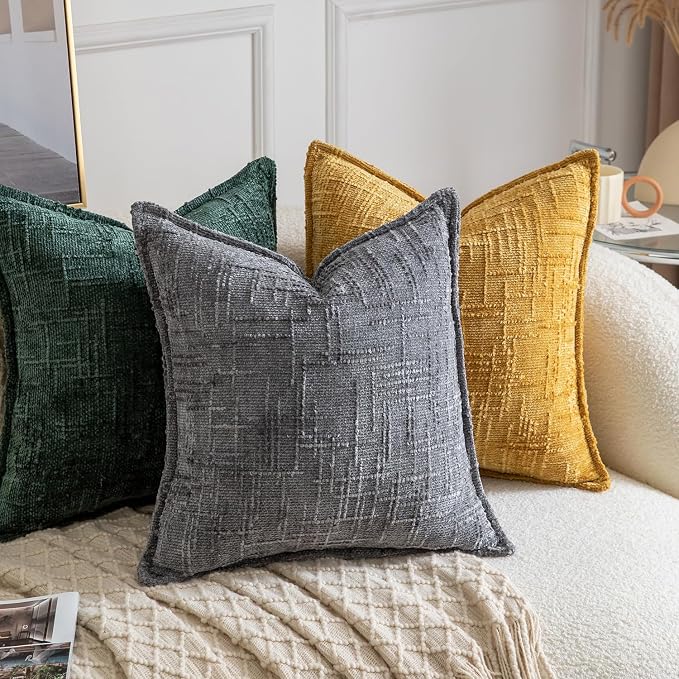 MADIZZ Pack of 2 Chenille Throw Pillow Covers 20x20 Inch Green Soft Neutral Decorative Throw Pillows for Couch Sofa Boho Accent Cushion Covers Modern Farmhouse Home Decor for Bedroom Living Room