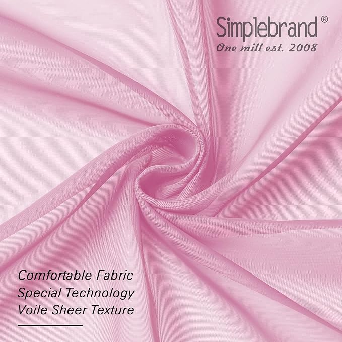 Simplebrand Pink Short Sheer Curtains 45 Inch Length for Small Windows, Rod Pocket 2 Panels Set Solid Voile Drapes Window Sheer Curtains for Bedroom Bathroom Kids Room Kitchen, 42x45 Inch, 2pcs