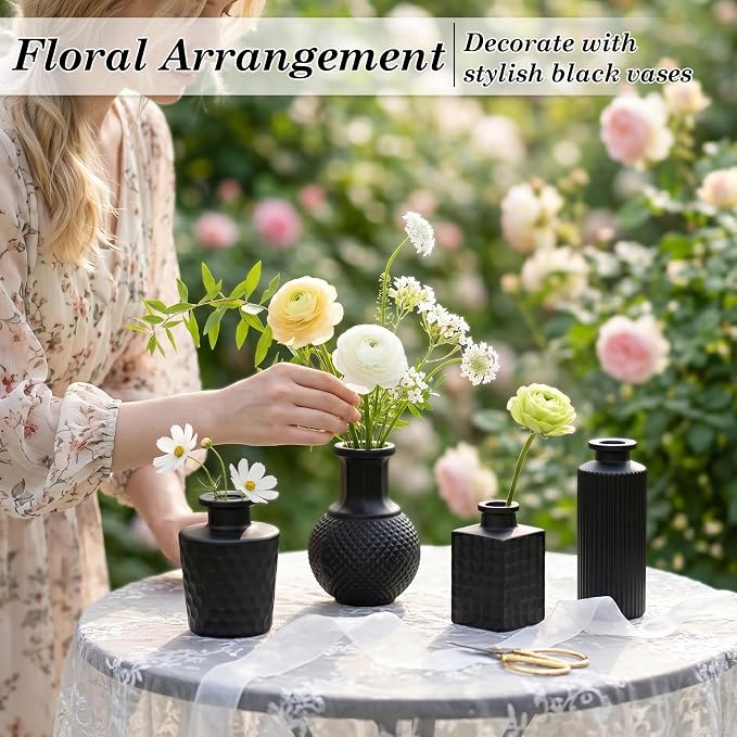 TBWIND 24PCS Black Glass Bud Vases Set | Small Vintage Flower Vases, Mini Rustic Vases, For Wedding Table Decor, Centerpieces, For Home, Shelves, Windowsills