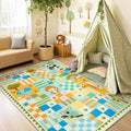 5x7 Soft Washable Playroom Rug, Non-Slip Green Safari Jungle Animal Area Rug, Cute Colorful Checkered Woodland Carpet for Girls Bedroom Decor