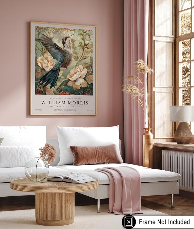 Poster Master Hummingbird Print - William Morris Poster - Flower & Animal Illustration - Botanical Exhibition Wall Design - Floral Bird Artwork - Aesthetic Office or Bedroom Decor - 24x32 UNFRAMED Wall Art