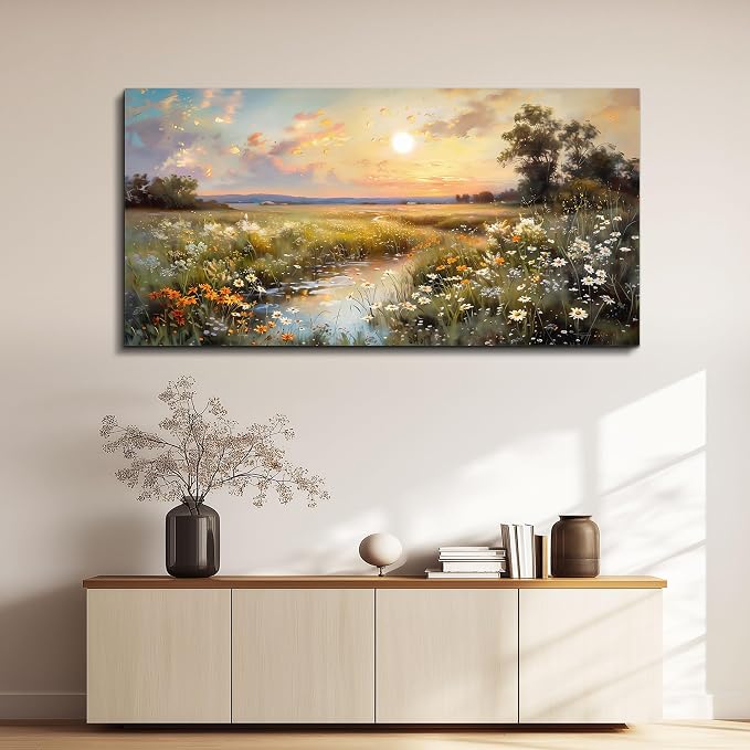 hyidecorart Canvas Wall Art For Living Room Wall Decor For Bedroom Office Decorations Vintage Farmhouse Wildflower Wall Paintings Nature Landscape Picture Artwork Aesthetic Home Decor Ready To Hang