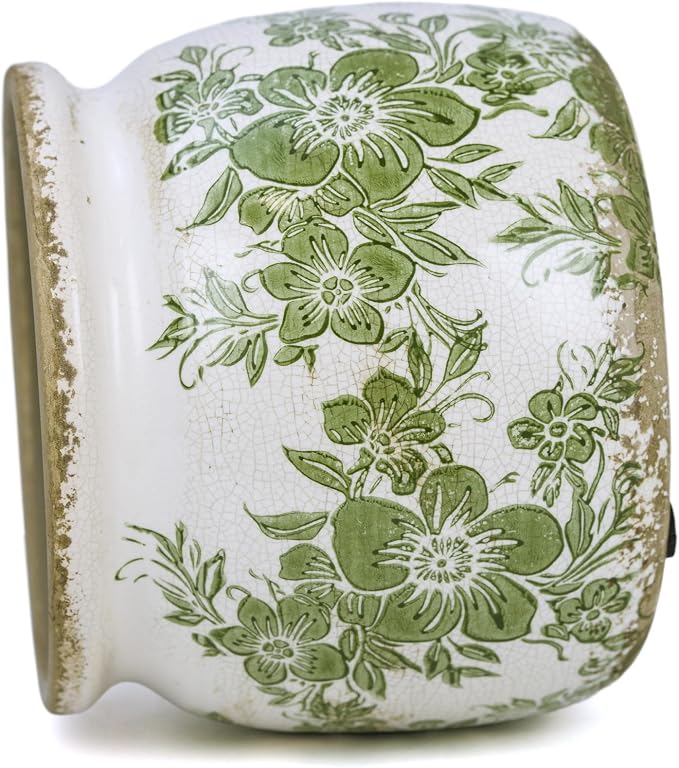 Dosayes Vintage Plant Pot,6.29 inch Green Ceramic Flower Pot with Drainage