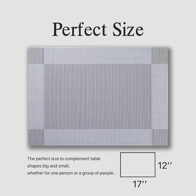 Placemats Set of 8 - Easy Clean Woven Vinyl Placemats for Dining Table, Indoor/Outdoor Place Mats, Washable PVC Table Mats （Silver Cube）