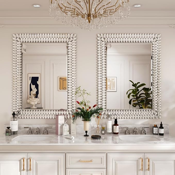 Kelly Miller 30"x40" Jeweled Luxury Rectangle Decorative Wall Mirror | Elegant diamond beveled vanity mirror. Perfect large wall mirror for living room, bathroom, entryway.