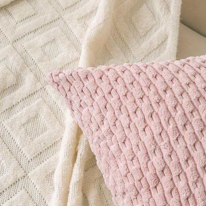 Set of 4 Light Pink Decorative Throw Pillow Covers 26x26 Inch Corduroy Pillow Covers for Bed Couch Sofa Living Room Soft Square Cushion Cases