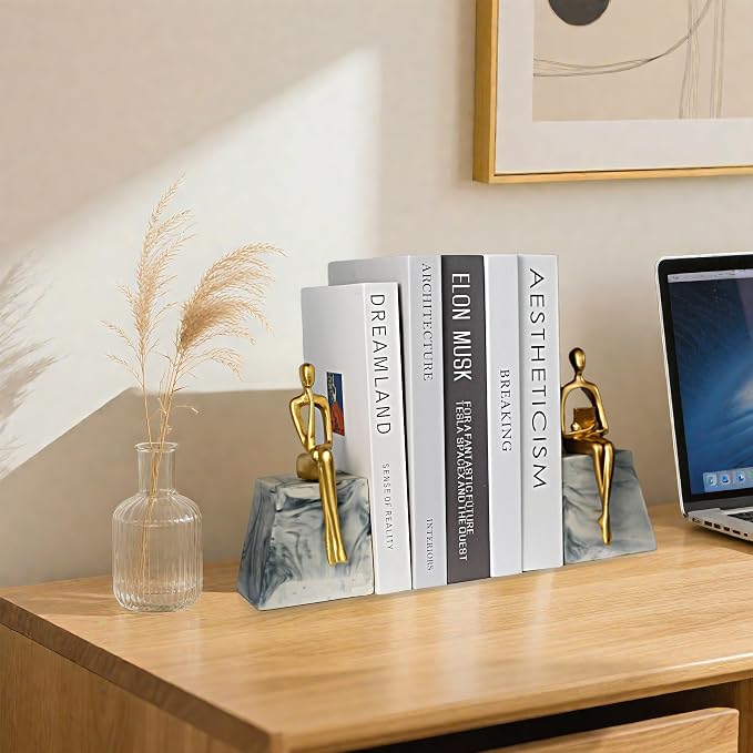Book Ends for Shelves to Hold Books,Heavy Duty Thinker Abstract Statue | Decorative Bookends for Home Office Bookshelf, Gift for Book Lovers,1 Pair