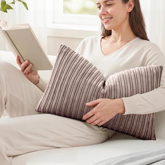 Kevin Textile Striped Corduroy 12”x24” Pillow Cover 1 Pack, Light Brown