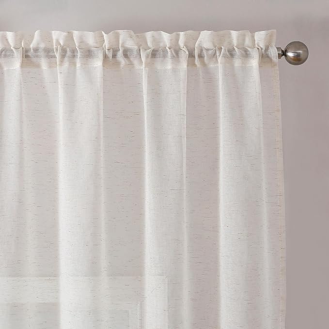 Simplebrand Natural Linen Textured Sheer Curtains 63 Inch Length 2 Panels, Rod Pocket Solid Color Window Sheer Curtain Panels, Elegant Curtains & Drapes for Living Room, Bedroom (40" W x 63" L)