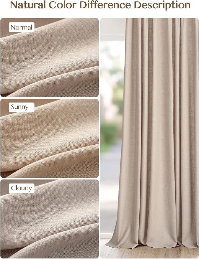 Pinch Pleated Linen Curtains 84 Inch Length 2 Panels, Light Filtering Linen Blend Drapes 40" W x 84" L, Natural Tapioca Neutral Curtains for Living Room Bedroom with Hooks