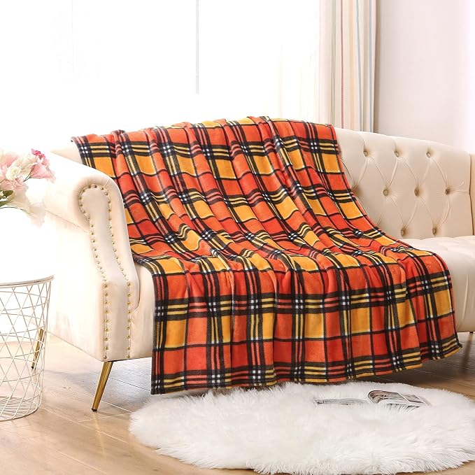 MERRYLIFE Harvest Orange Plaid Throw Blanket for Couch Bed Sofa 50" 60" | Grid Pattern, Ultra-Plush Soft, Decorative Colorful Travel Blanket, farmhouse, Gift Choice, Home Pet Use