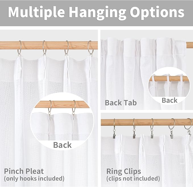 YoungsTex White Linen Curtains 84 Inches Long for Living Room - Light Filtering Drapes with Back Tab Semi Sheer Window Treatments for Bedroom, 2 Panels 40 X 84 Inch