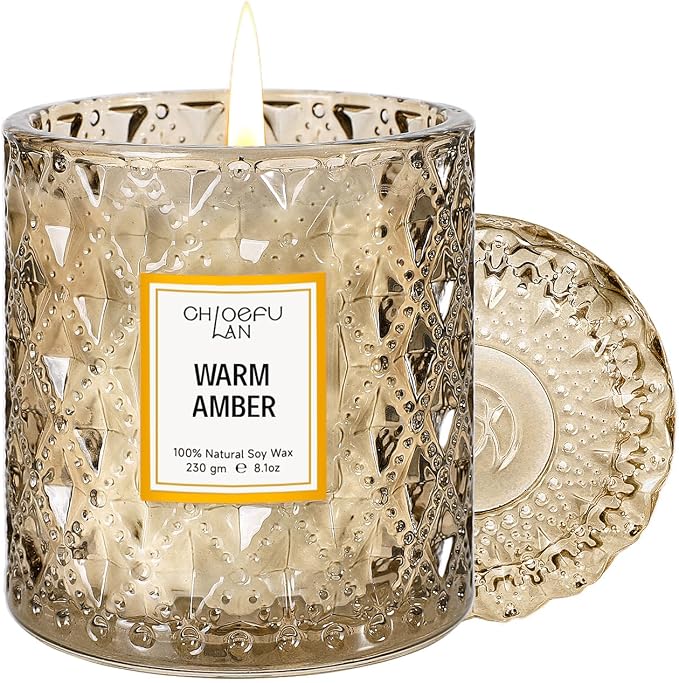 Chloefu LAN Amber Candles, Luxury Candle for Home Scented, Long Burning Time, Holiday Gifts, All Natural Soy Wax Decorative Candles, Scented Candle Gifts for Men&Women, 8.1oz