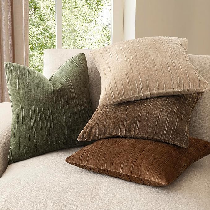 Foindtower Pack of 2 Slubby Textured Chenille Throw Decorative Pillow Covers Square Accent Solid Cushion Cover Soft Farmhouse Pillow Case for Couch Sofa Bedroom Living Room 24x24 Inch,Dark Olive Green