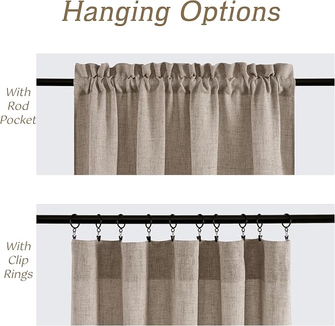 RYB HOME Linen Semi Sheer Curtains 72 inches Long for Living Room | Light Filtering, Half Privacy, Oatmeal, W52 x L72, 2 Panels