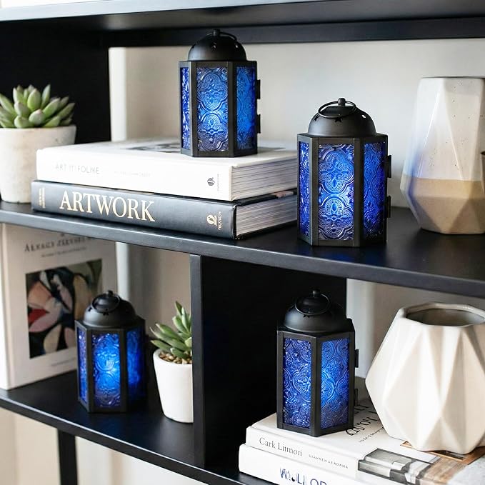 Vela Lanterns Decorative Indoor Mini Candle Holder Centerpieces, Cobalt