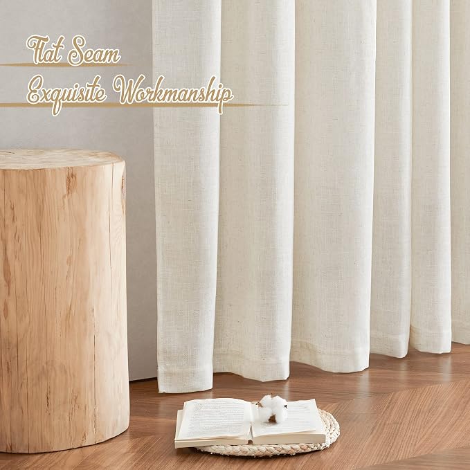 NICETOWN Semi Sheer Linen Curtains for Bedroom 63 inch Long, Rod Pocket & Back Tab Privacy Window Drapes Light Filtering for Bedroom/Nursery, Burlap, 52" W x 63" L, 2 Panels
