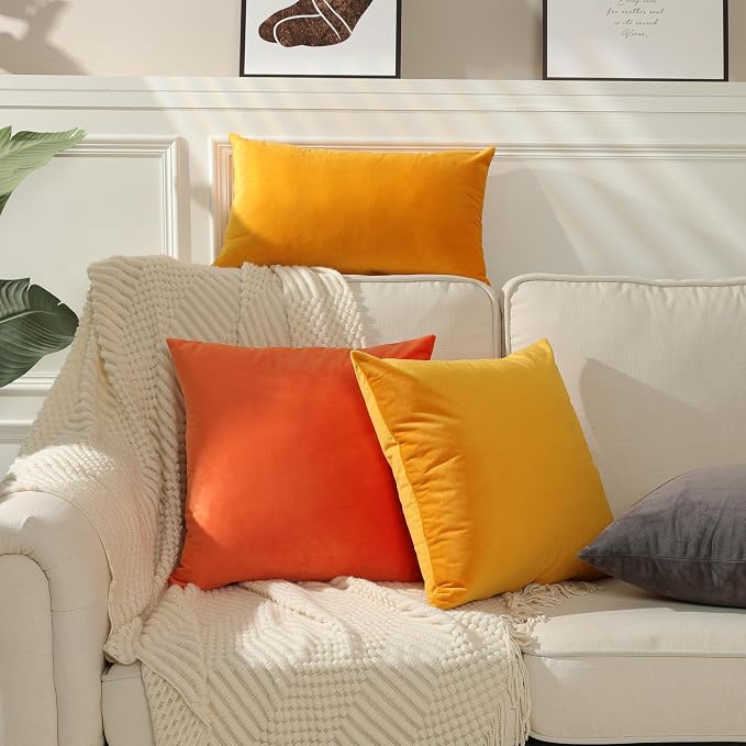 Stellhome Soft Velvet Throw Pillow Covers Square Decorative Cushion Covers for Bed Couch Sofa Bench, 18 x 18 inch (45 x 45 cm), Gold, Pack of 2