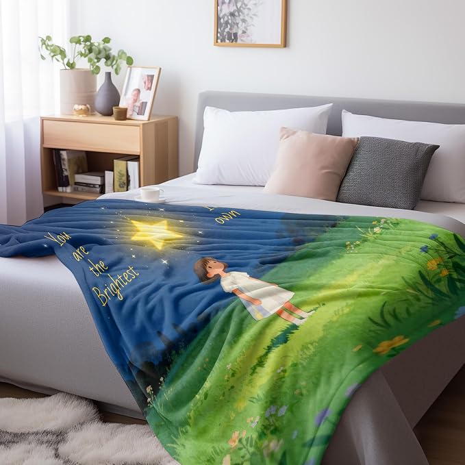 TURMTF Healing Blanket with 'You are the Brightest Star' Quote | Soft Flannel Throw, Holiday Christmas Emotional Comfort, Bedroom Sofa Decor