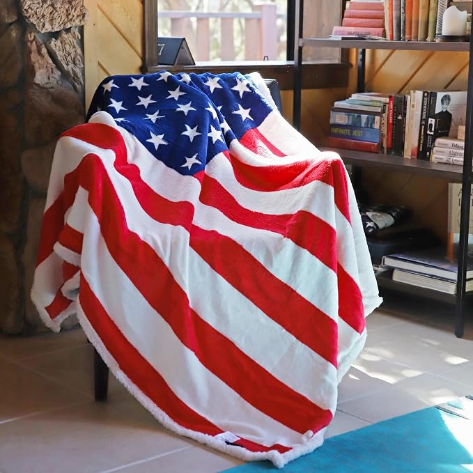 Catalonia Patriotic American Flag Throw Blanket for Veteran and Citizenship | USA Flag Home Decor for Sofa and Bed, Gift for Military Families, 4th of July and Memorial Day, 50 x 60 Inch, Sherpa Fleece