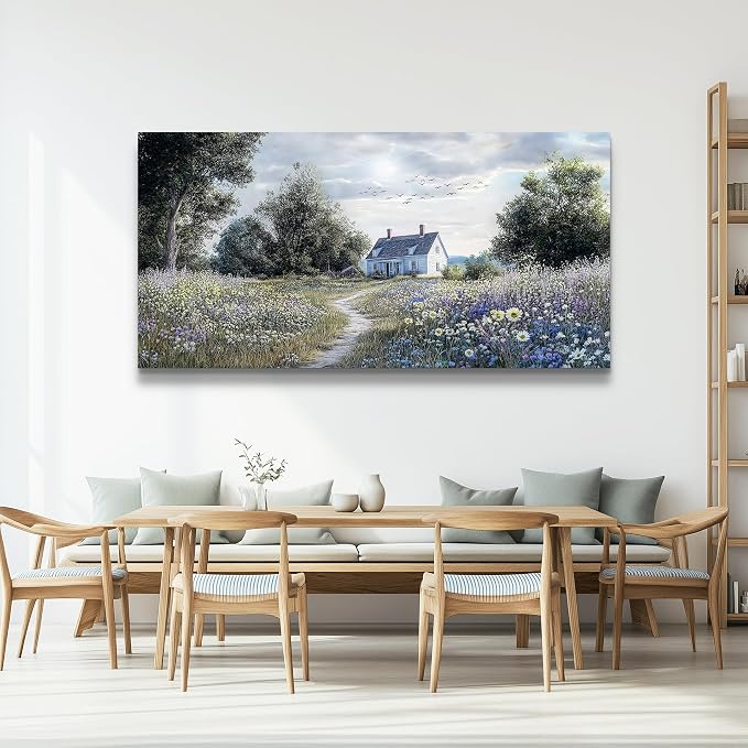 KELIYUAN Large Wall Decor Canvas Painting Wall Art For Bedroom Living Room Decoration Retro Pastoral Flower Sea Landscape Painting Art Print Picture Room For Farmhouse Room Home Decor 30x60 In
