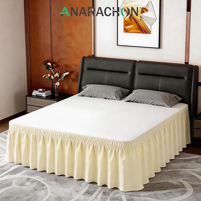 ANARACHON Full Bed Skirt, Elastic Wrap Around Bed Skirt Full Size, Bed Skirts for Adjustable Bed, Easy Fit with 18" Drop Length Tailored Drop Dust Ruffle (Light Yellow)
