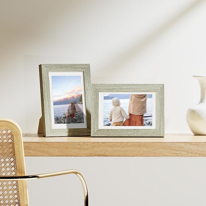 Vittanly 4x6 Picture Frames Set of 9 for Wall Mount or Tabletop, Driftwood | Display Pictures 3.5x5 with Mat or 4x6 without Mat, Small Photo Frames, Engineered Wood with Shatter Resistant Plexiglass