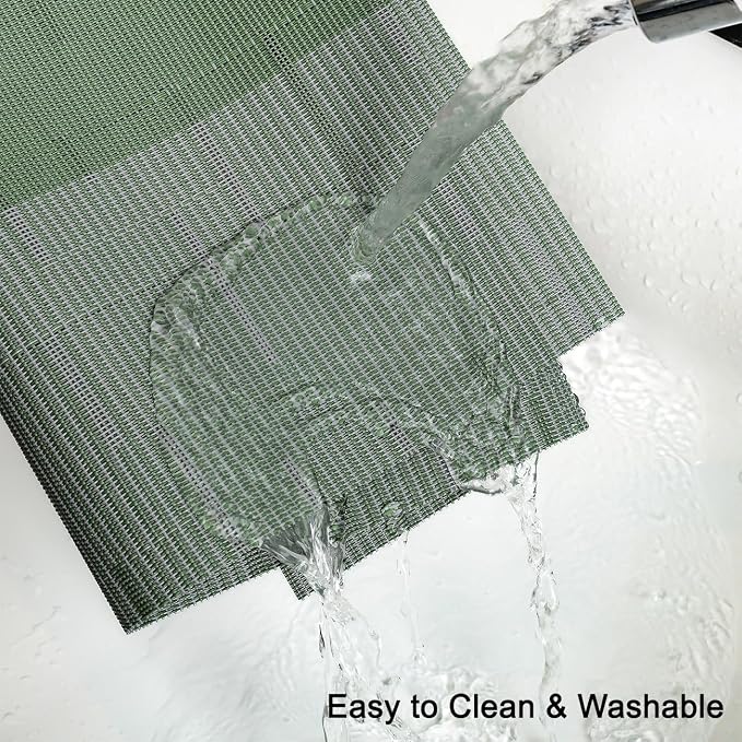 Placemats Set of 6, Vinyl Woven Heat-Resistant Place Mats | Washable Wipeable PVC Table Mats, Non Slip Placemat for Kitchen Dining Indoor Outdoor Table (Gray Sage Green, Set of 6)