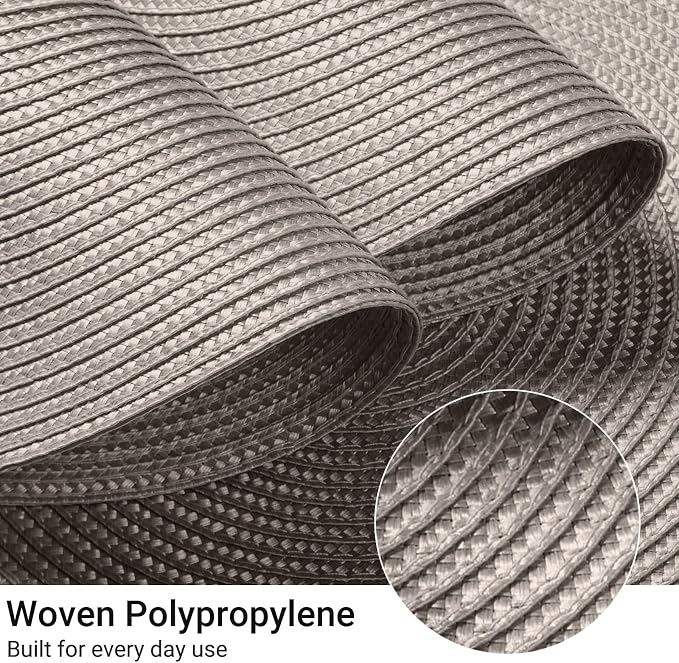 FunWheat Round Braided Placemats Set of 6 Table Mats for Dining Tables Woven Washable Non-Slip Place mats 15 inch(Taupe, 6pcs)