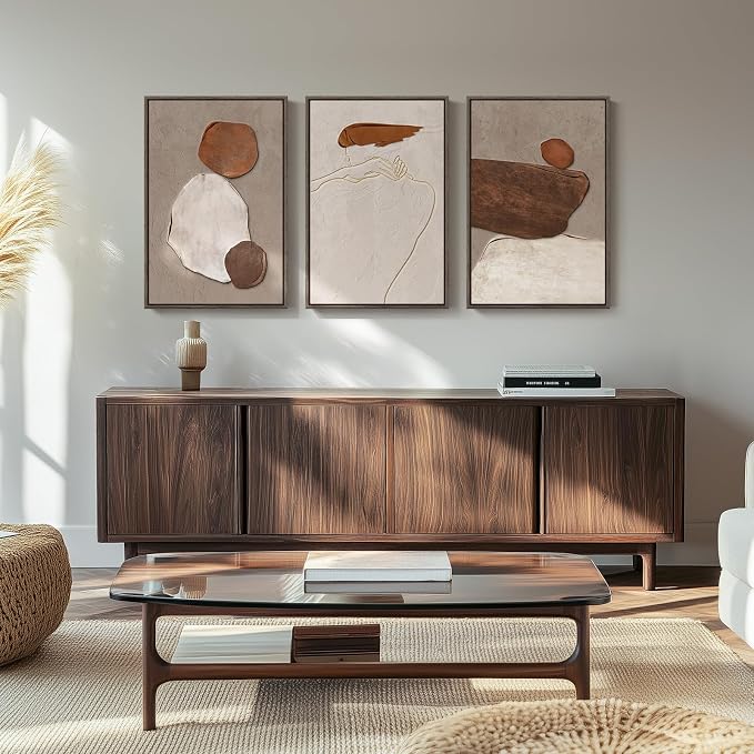 Framed Modern Rustic Neutral Abstract Wall Art, 3 Piece Set, Each 16x24 In | Earth tone pictures, Canvas prints, Minimalist paintings, Artwork for walls, Wall decor for living room dining room bedroom