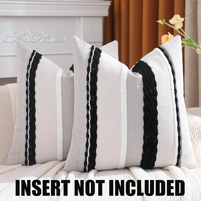 Black and White Throw Pillow Covers 18 x 18 Set of 2 Boho Decor