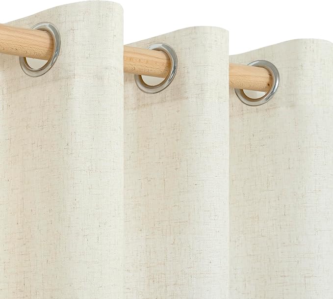 YoungsTex Short Linen Curtains 45 Inches Length for Kitchen Window - Natural Light Filtering Drapes with Grommet Semi Sheer Privacy for Bedroom Bathroom Window, 2 Panels, 42 X 45 Inch