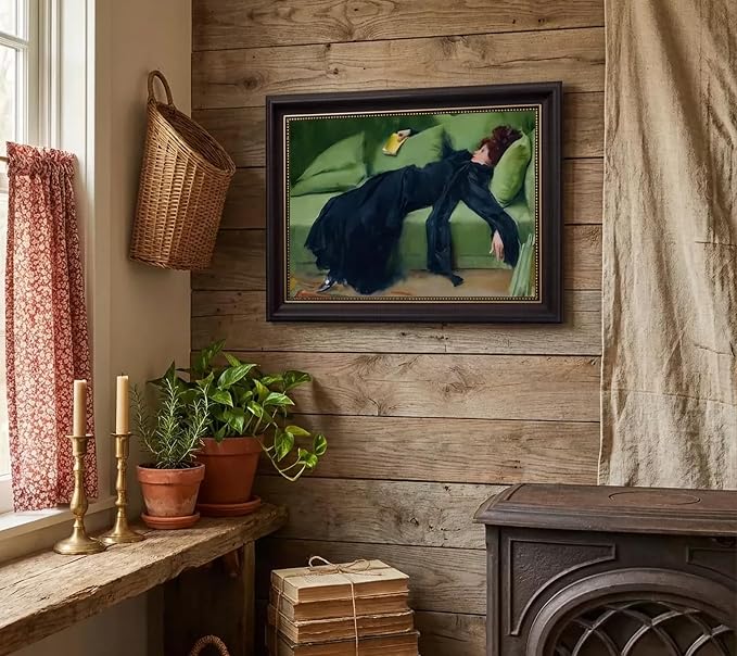 Vintage Dark Brown Framed Canvas Wall Art Moody Print Decadent Young Woman After the Dance Victorian Painting Painting Wall Decor for Bedroom Living Room Office Bathroom Decoration 9x11in