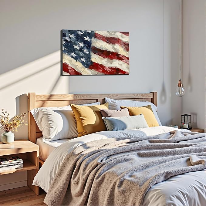 Framed Bald Eagle American Flag Wall Art, Patriotic Rustic Canvas Art Pictures, USA Eagle Wall Decor, Made in USA Ready to Hang for Office Man Cave Living Room