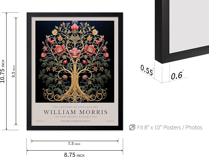 Poster Master Tree of Life Print - William Morris Poster - Flower & Tree Illustration - Botanical Exhibition Wall Design - Floral Artwork - Aesthetic Decor - 8x10 Black Framed