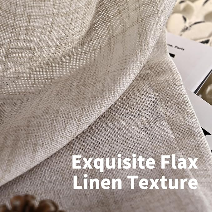 YoungsTex Natural Linen Curtains for Short Window 52X54 Inch Long 2 Panels | Textured Semi Sheer Drapes with Bronze Grommet Privacy Light Filtering for Bathroom Bedroom