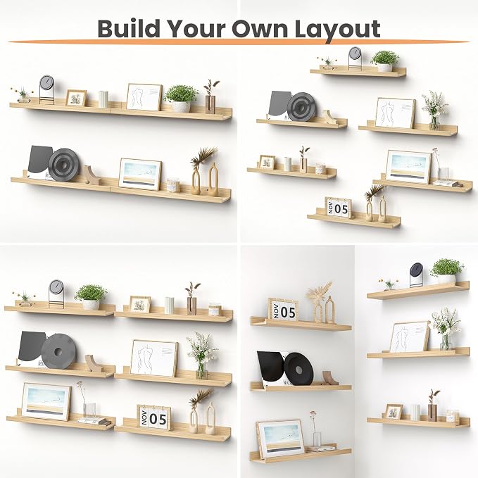 upsimples Floating Shelves for Wall Decor Storage, Natural, 6Pcs, 23.6''