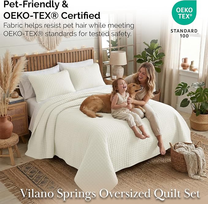 Southshore Fine Living, Inc. Twin XL Quilt Bedding Set, Soft Brushed Microfiber Bedspread Coverlet, Stain and Pet Hair Resistant Bedding, XL/Twin Size Quilt Set with 1 Pillow Sham, Cream
