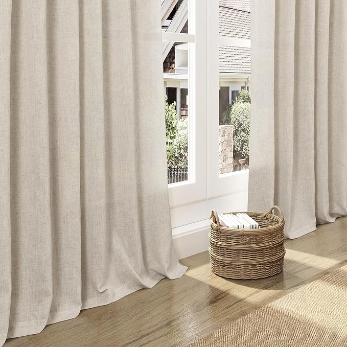 Boho Linen Curtains 84 Inches Long for Living Room Light Filtering Semi Sheer Curtain Back Tab Eclectic Home Decor Modern Elegant Luxury Drapes for Bedroom Office 52x84,2 Panels