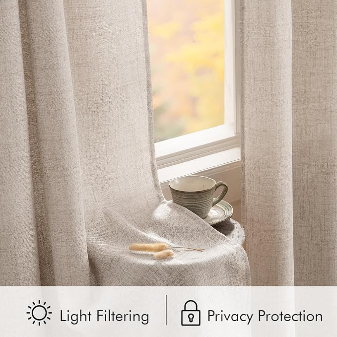 MIULEE Faux Linen Curtains 84 Inch Length 2 Panels Natural Semi Sheer Curtain with Back Tab Rod Pocket, Light Filtering Window Privacy Burlap Drapes for Living Room Bedroom 42W x 84L Linen