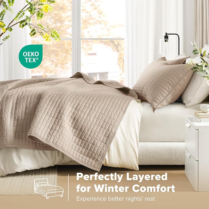 Comfort Spaces Kienna King Quilt Bedding Set 3 Piece, 104"x90" Taupe | Soft Cozy Lightweight Summer Coverlet Cal King, Quilted Bedspreads Extra Layer, Modern Casual Bedroom Decor, OEKO-TEX
