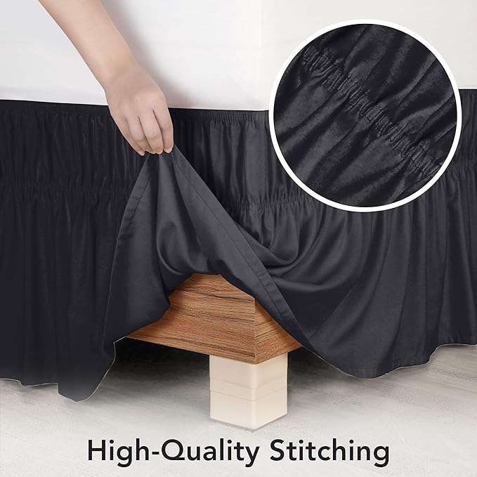 Wrap Around King Bed Skirt, Easy Fit Elastic Belt, 16 Inch Drop, Grey | No Mattress Lifting, Stay-Put Design, Adjustable Buckle & Elastic Belt, Wrinkle & Fade Resistant, Brushed Microfiber
